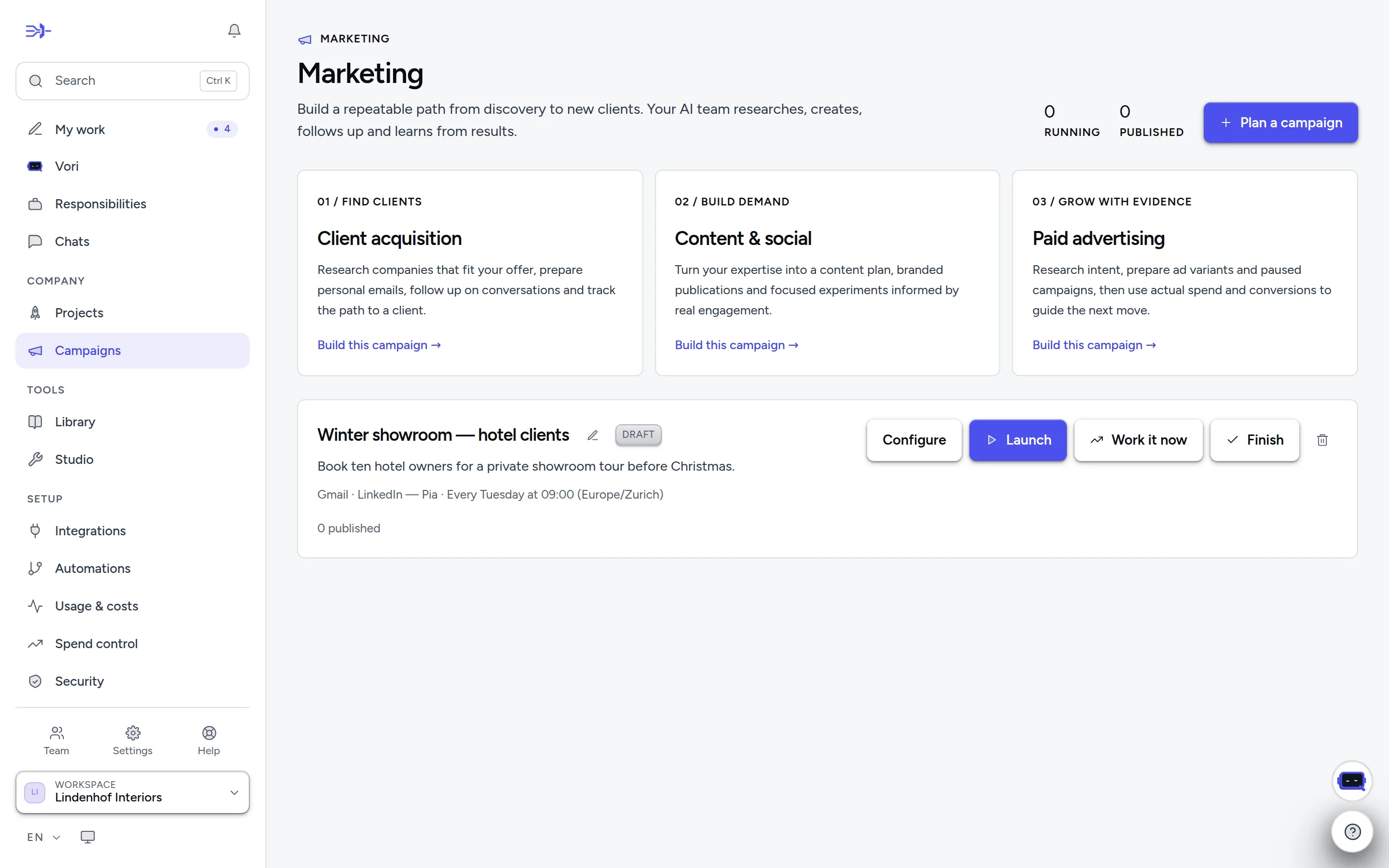 Campaigns: three playbooks, and a campaign ready to launch