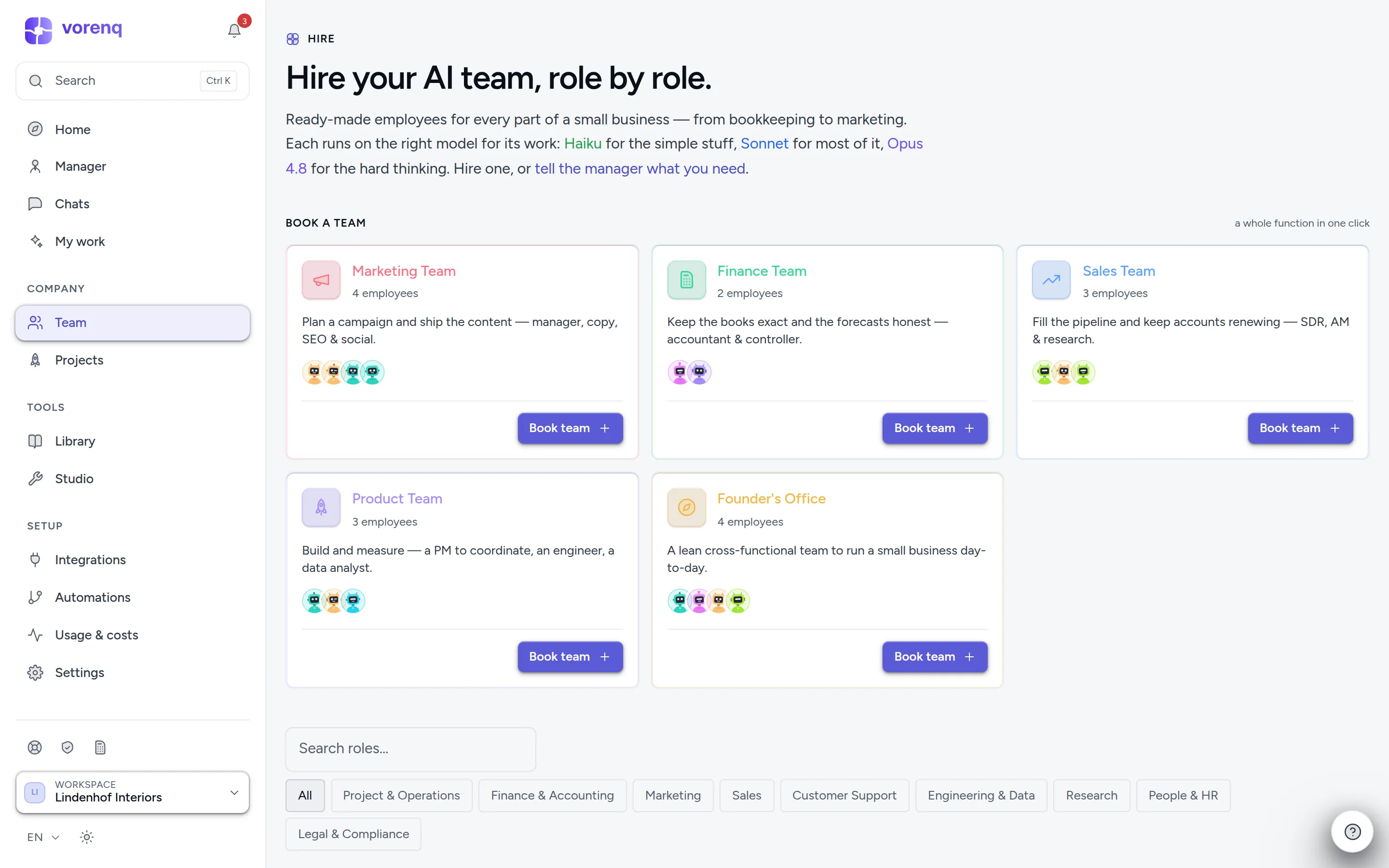 The hiring marketplace: ready-made specialists by department
