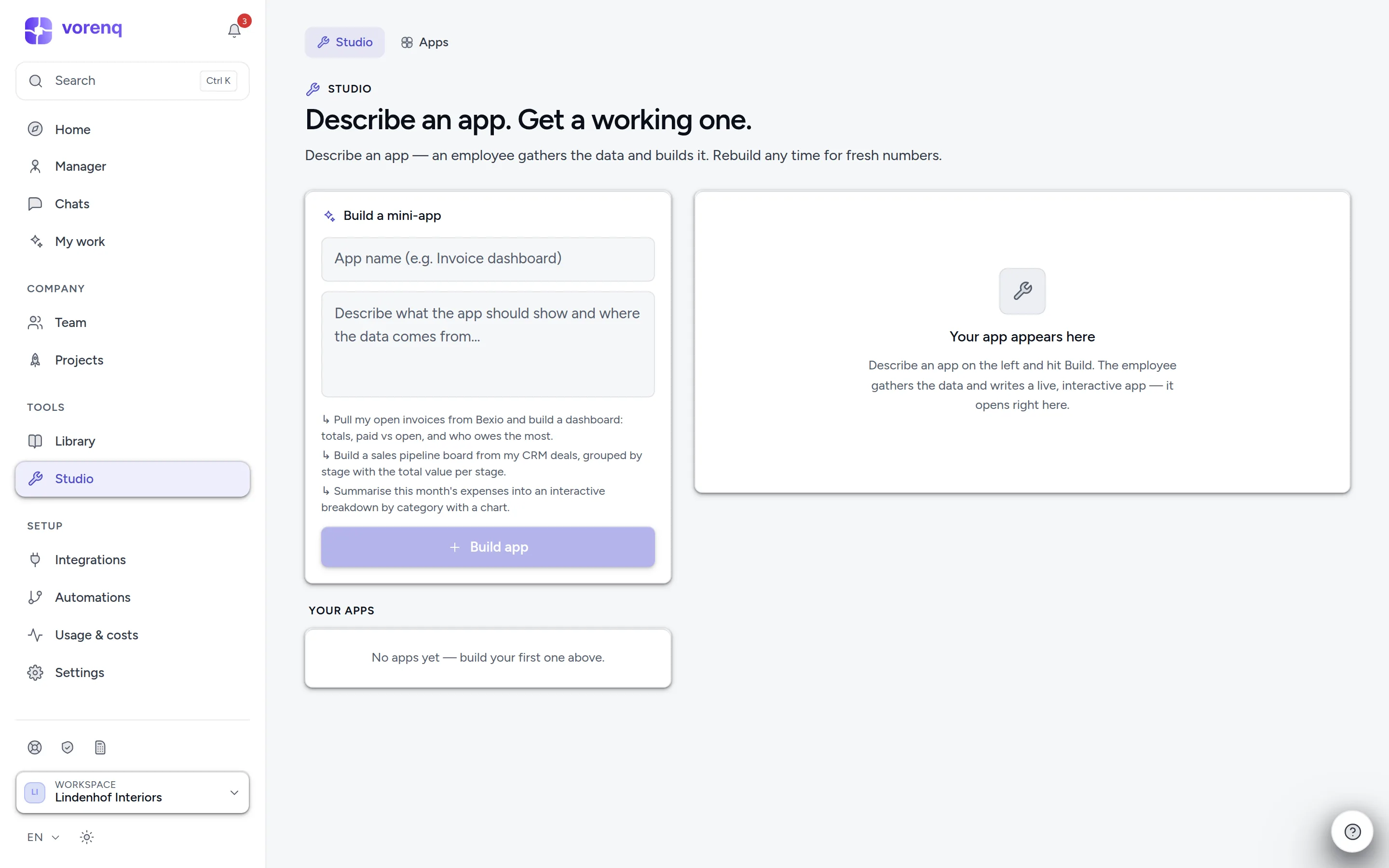 The Studio: describe a tool, get a working mini-app